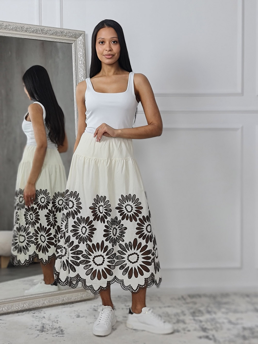 Юбка MIHO'S с сетчатыми цветами молочная , фотография №4