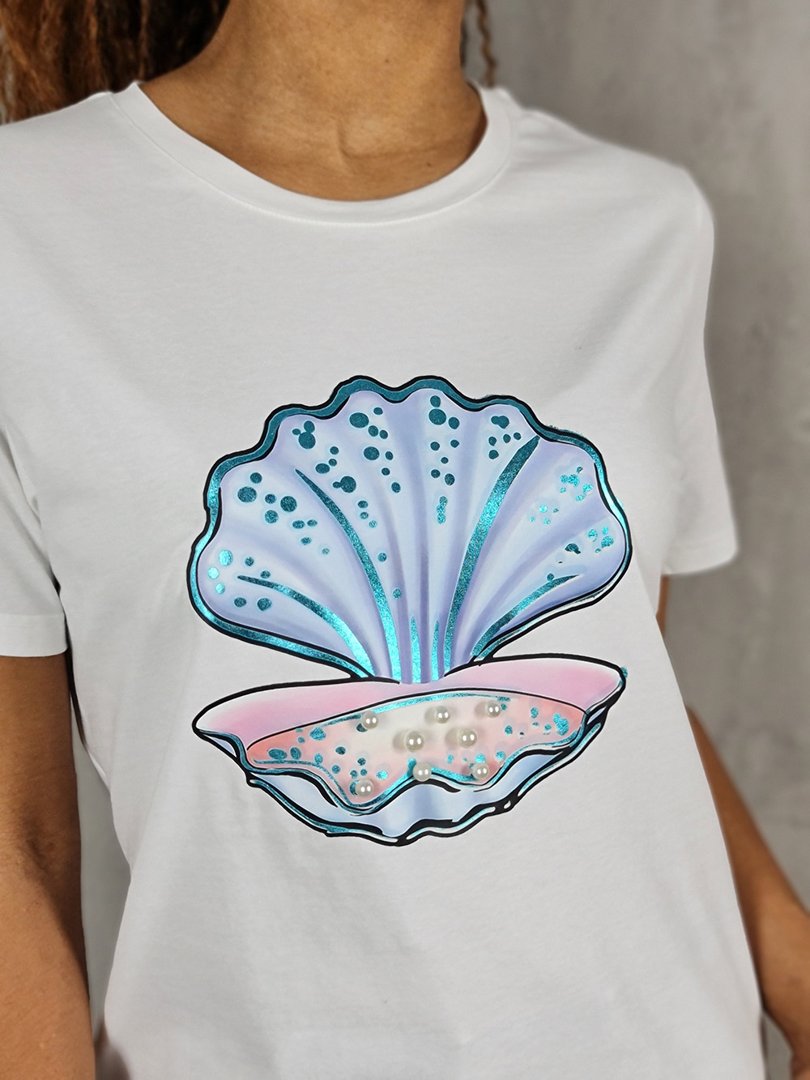 Футболка Y.Two с ракушкой белая, фотография №2