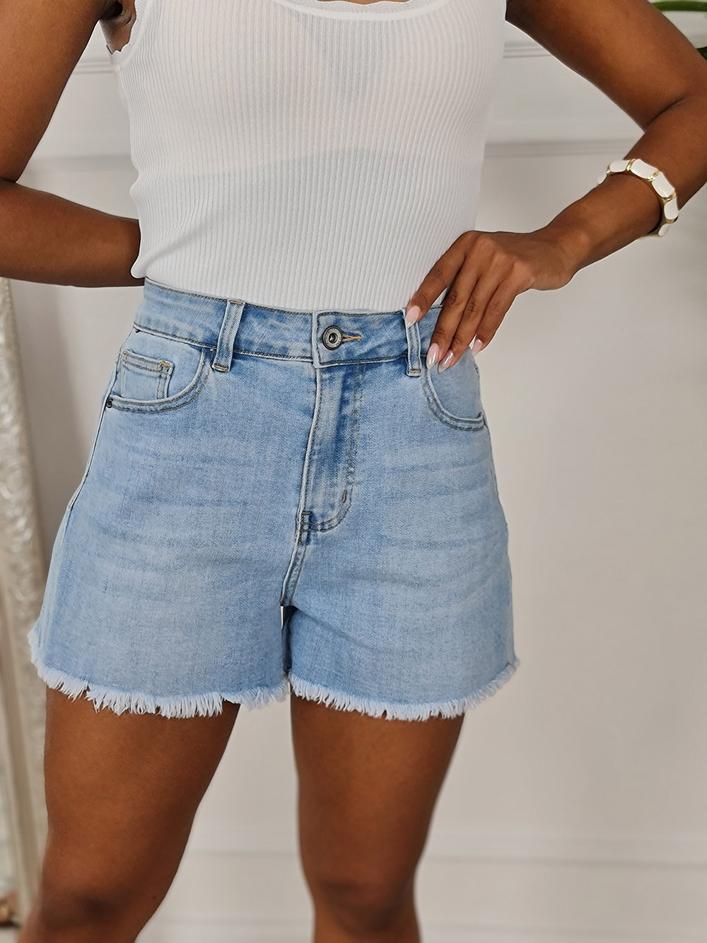 Шорты 3D Denim с необработанным краем голубые, фотография №1