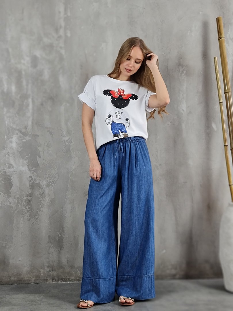 Брюки MIHO'S свободные джинсовые на резинке синие, фотография №2