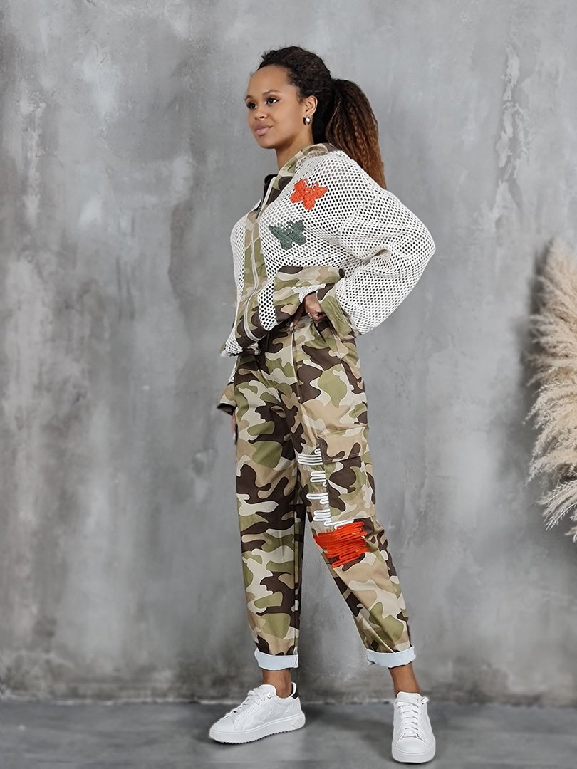 Куртка MIHO'S в сетку с бабочками и капюшоном бежевая, фотография №3