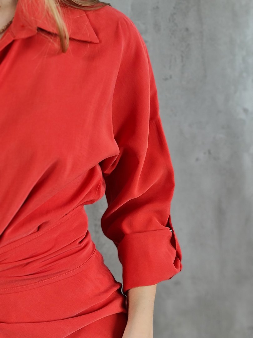 Платье CLOTHÉ с поясом красное, фотография №4