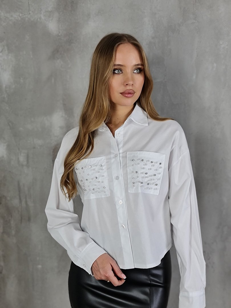 Рубашка BluRoyal с декором на карманах белая, фотография №1