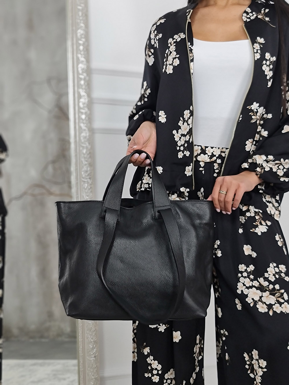 Сумка с двойным ремешком черная, фотография №1