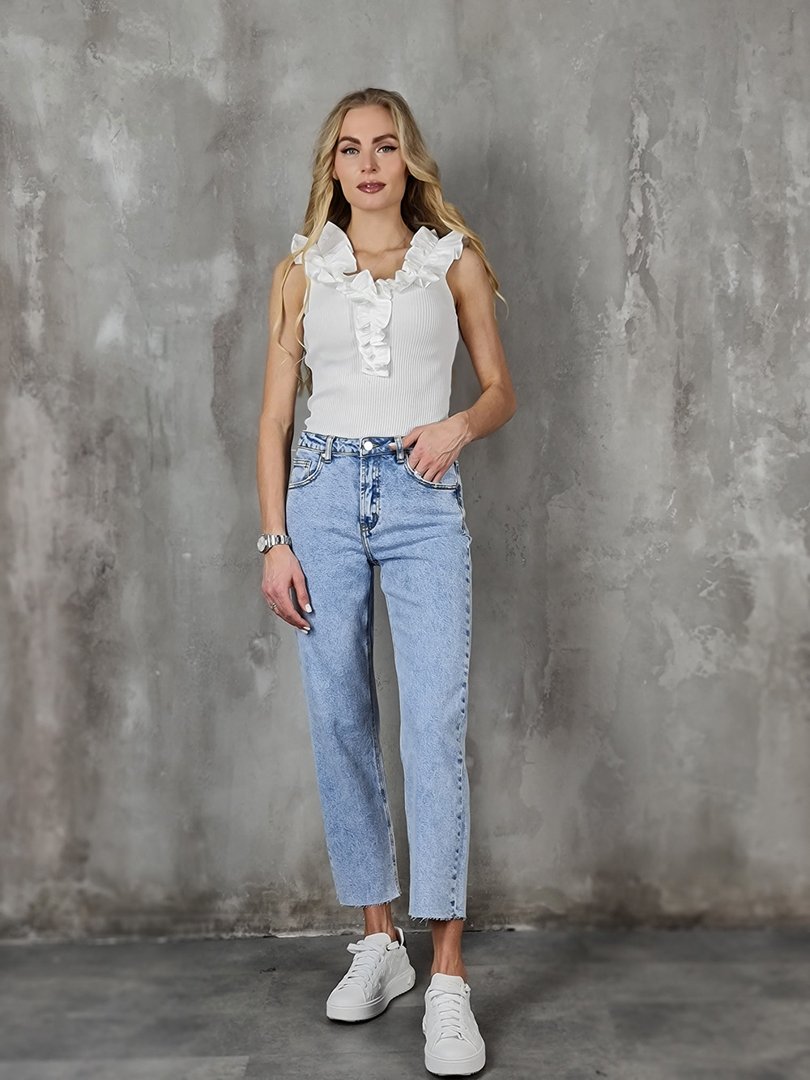 Джинсы Joleen прямые с необработанным нижним краем голубые, фотография №3