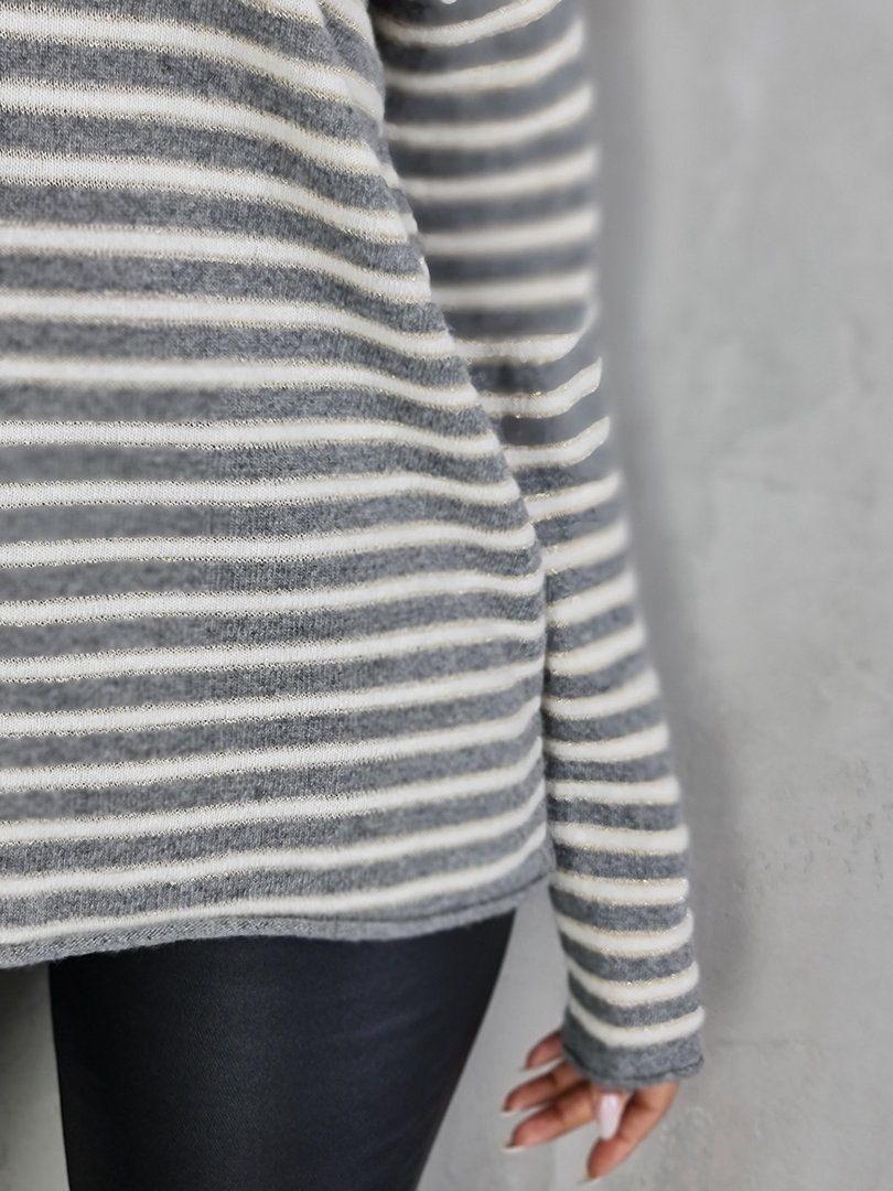 Джемпер Cashmere Blend в полоску тонкий люрекс серый, фотография №3