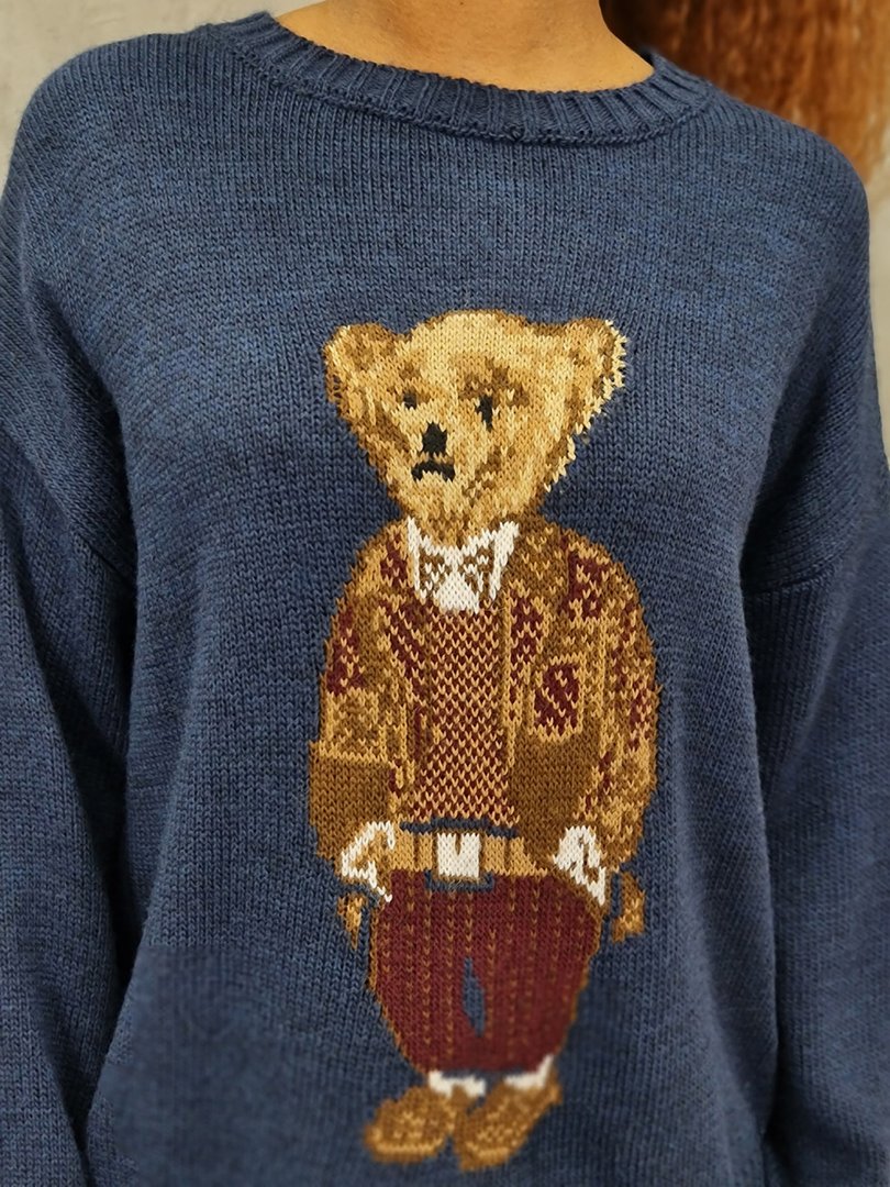 Джемпер Tensione in с принтом мишкой вязаный синий, фотография №4