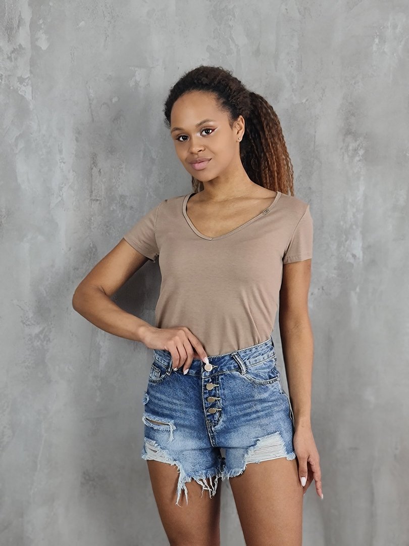 Футболка Roberta Biagi с V-образным вырезом песочная, фотография №3