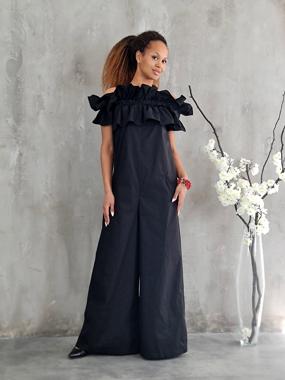 Комбинезон Souvenir на резинке с рюшами черный, фотография №1