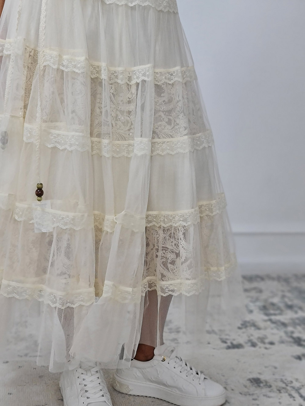 Юбка Mitica&co с кружевной накидкой на завязках молочная , фотография №3