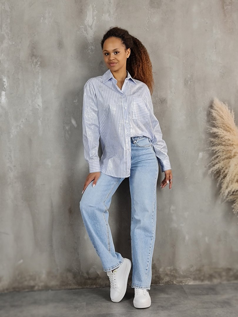 Рубашка Vicolo с ламинированием в полоску голубая, фотография №2