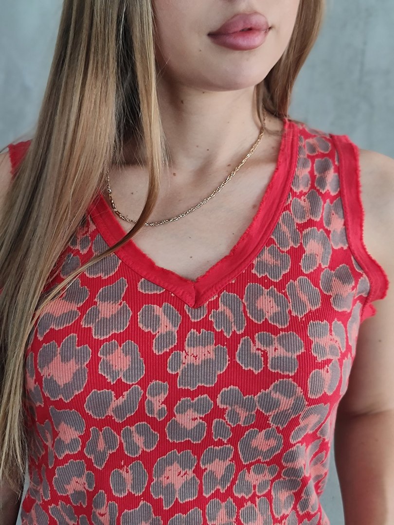 Топ MU MU в рубчик с леопард принтом красный, фотография №3