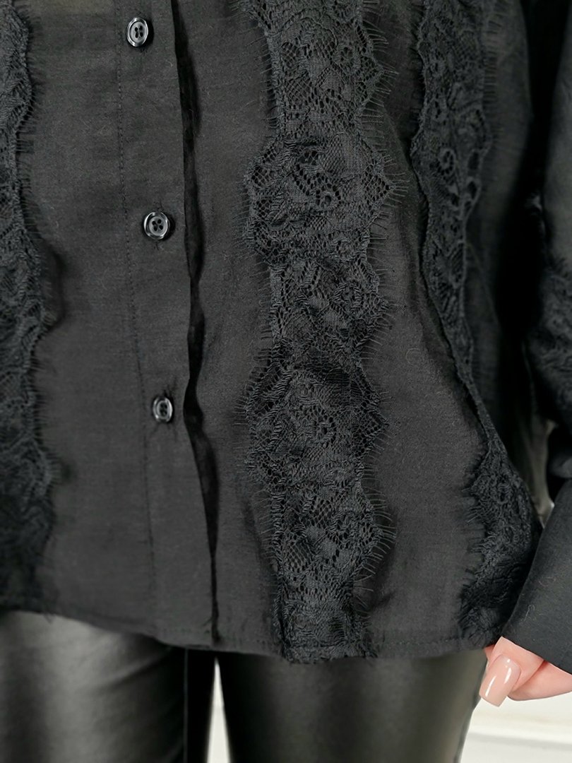 Рубашка MIHO'S с кружевом черная, фотография №4