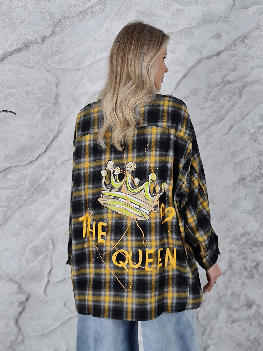 Рубашка Sevenday в клетку желтая принт на спине "Корона", фотография №1