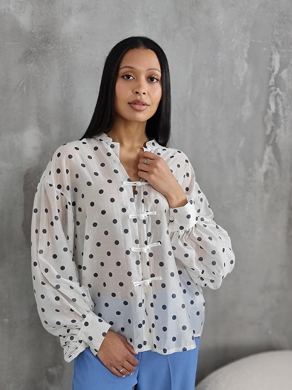 Блузка MIHO'S в горошек молочная, фотография №1