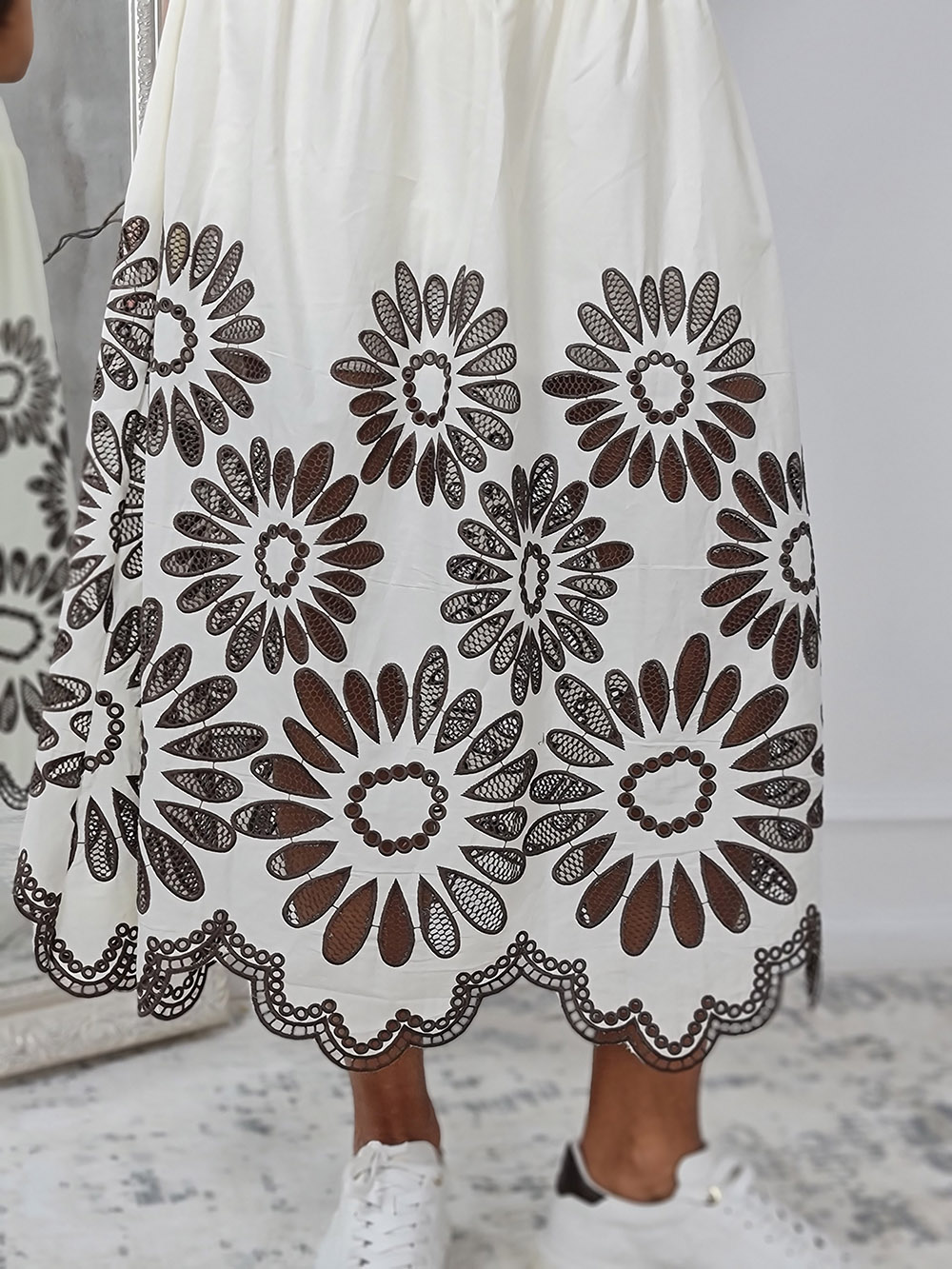 Юбка MIHO'S с сетчатыми цветами молочная , фотография №2