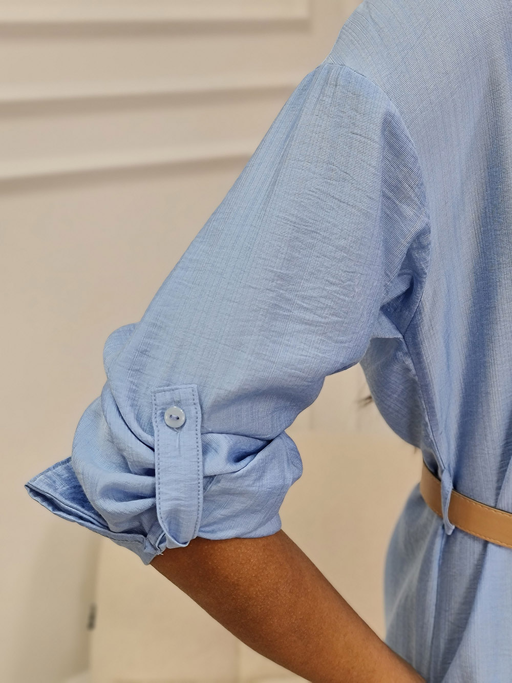 Платье Imperial длинное с ремнем голубое , фотография №4