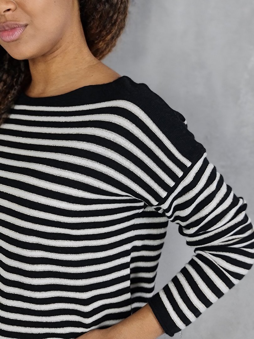 Джемпер Cashmere Blend в полоску тонкий люрекс черный, фотография №3