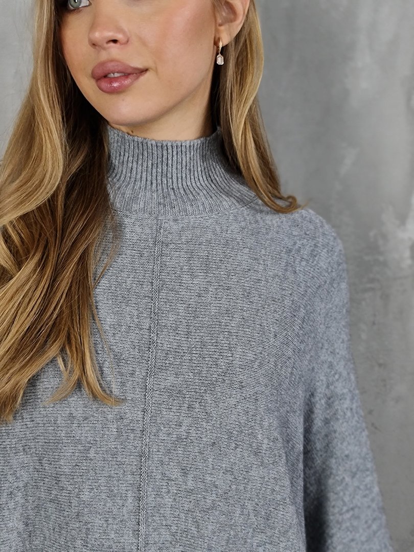 Костюм J&J свободный джемпер и брюки клёш серый, фотография №4