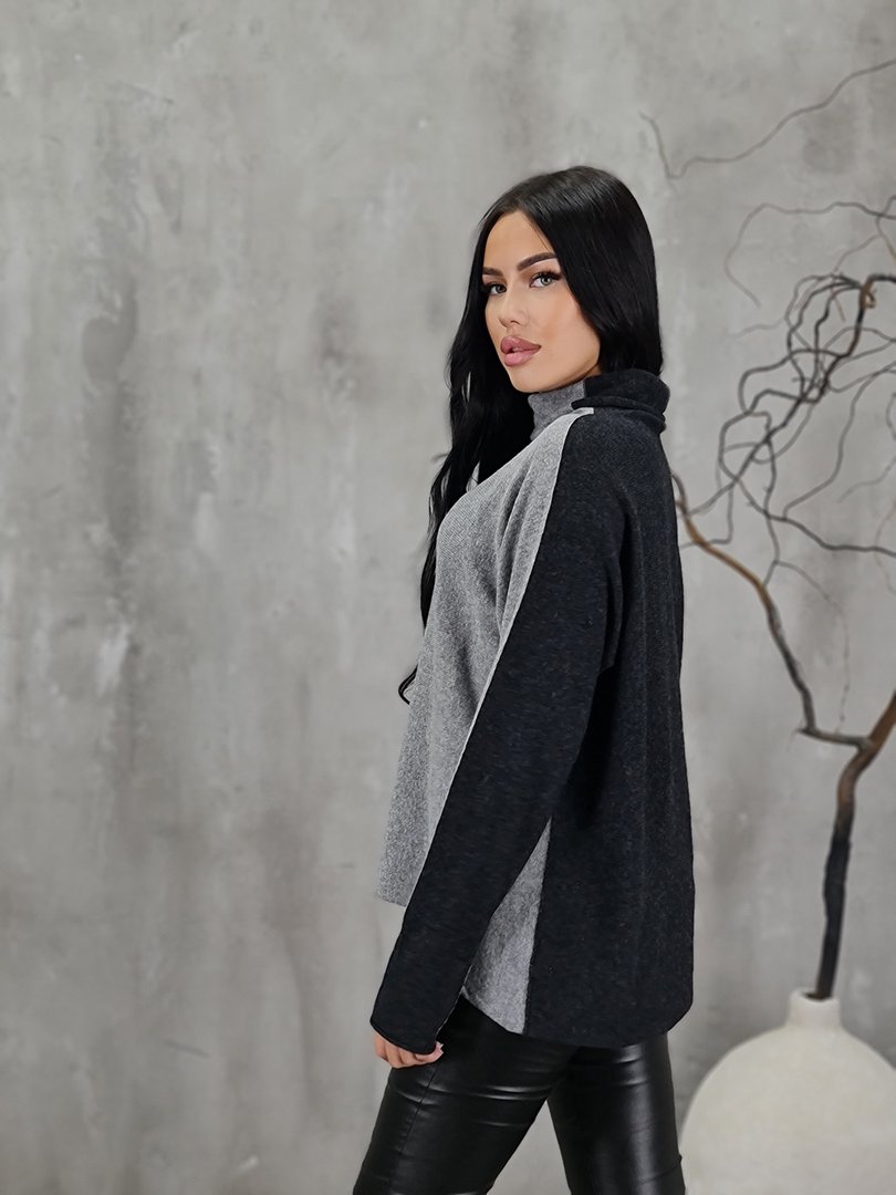 Водолазка Cashmere Blend с кашемиром двухцветная черная/серая, фотография №3