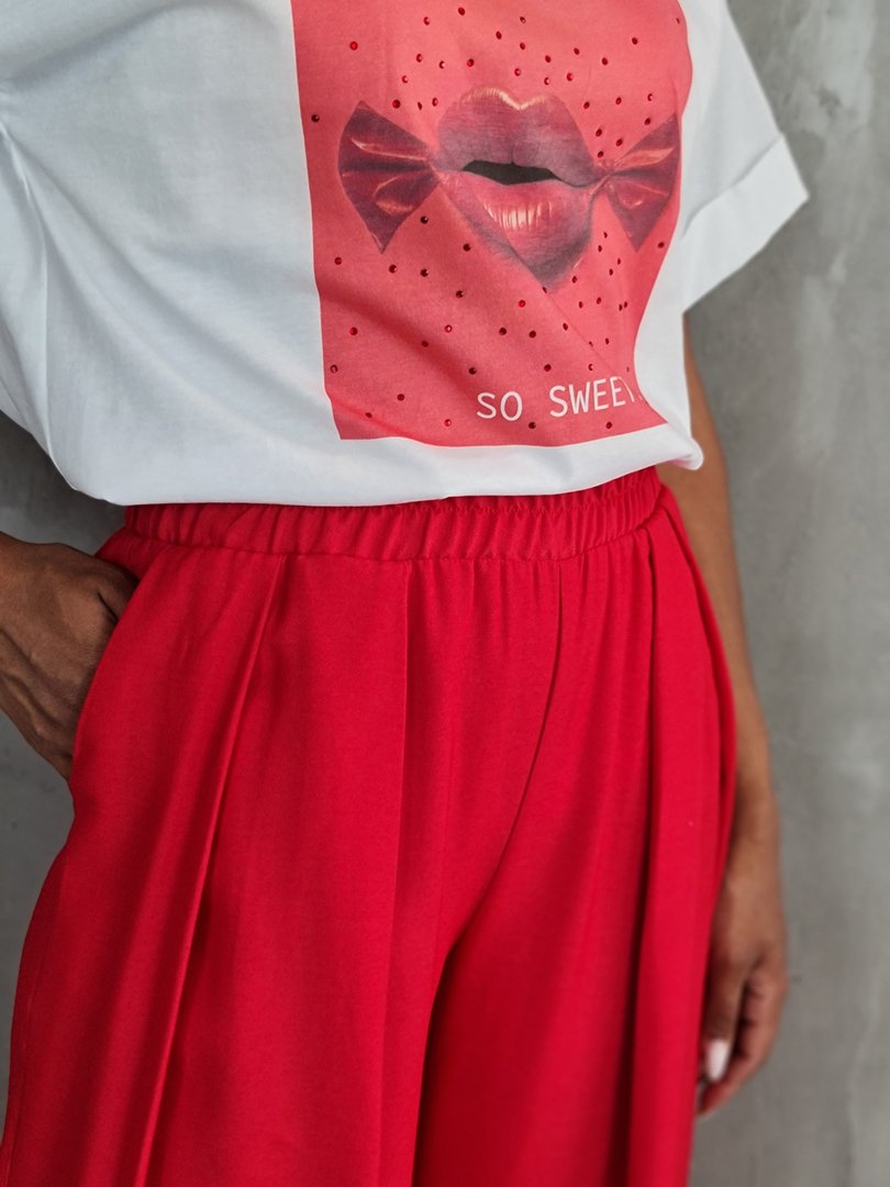 Брюки Imperial широкие на резинке с карманами красные, фотография №4