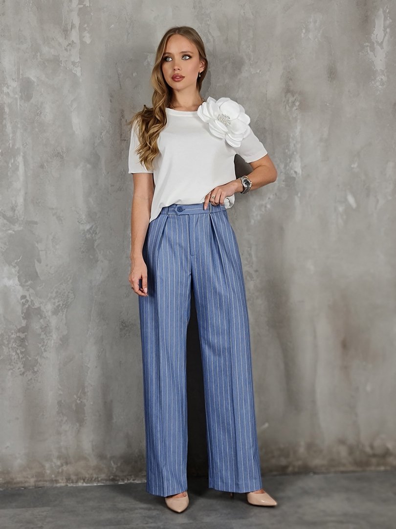 Брюки Imperial палаццо в полоску голубые, фотография №2