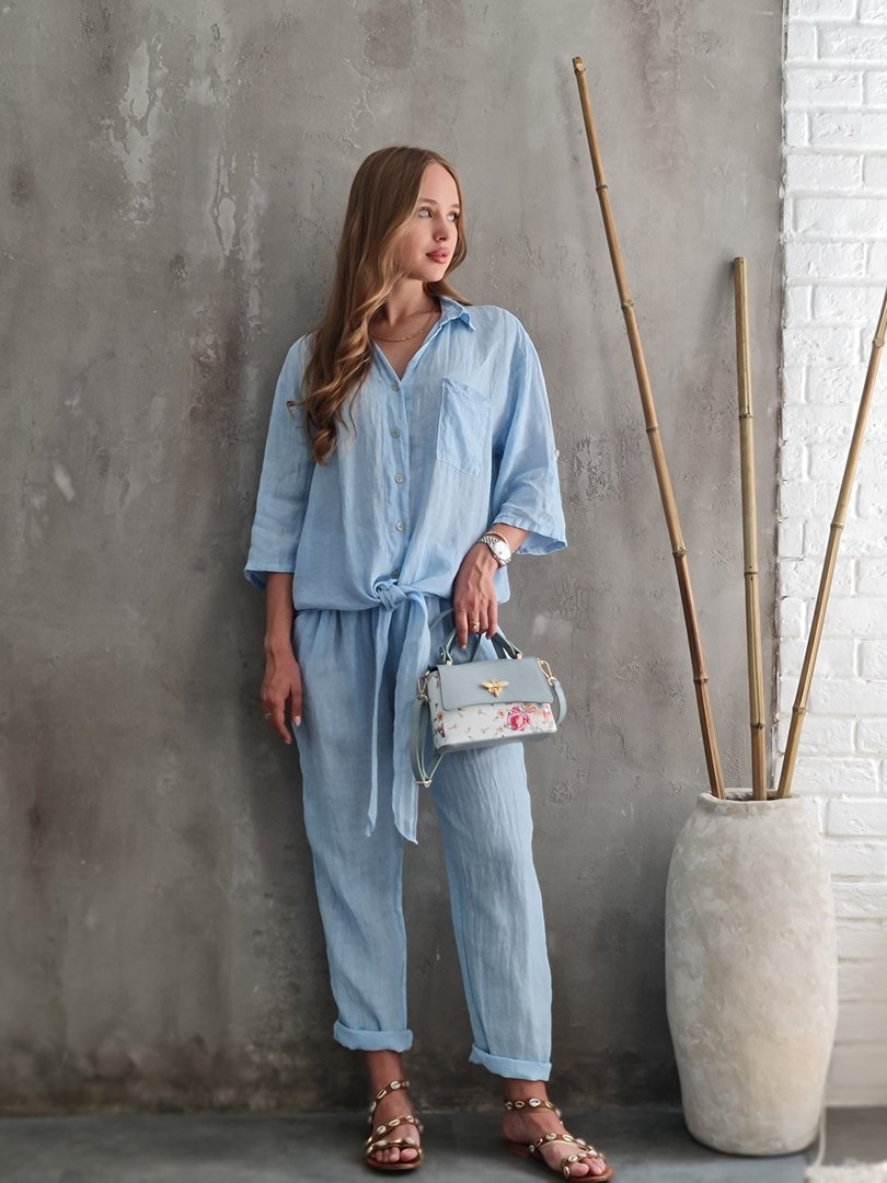Костюм PURE LINEN рубашка с брюками голубой, фотография №1