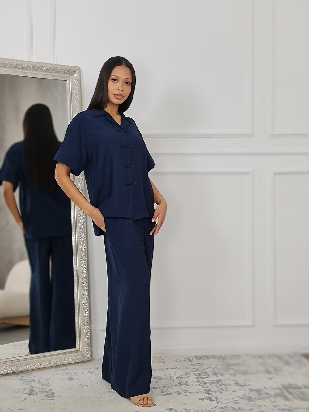 Костюм Please блуза и брюки синий, фотография №1