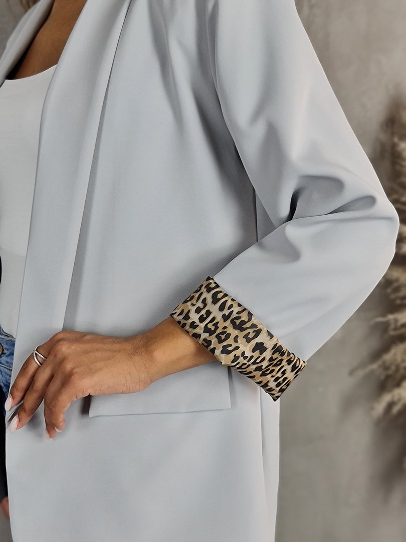 Пиджак Vanessa Scott с леопардовой подкладкой серый, фотография №5