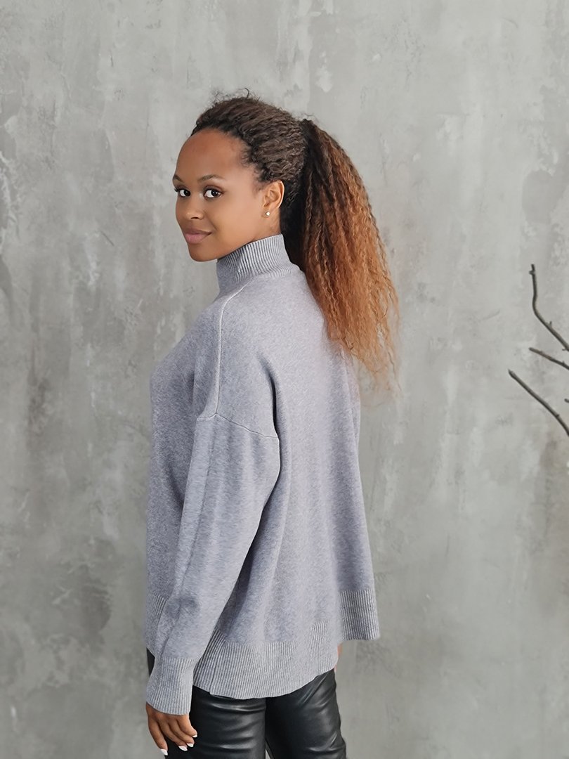 Джемпер Lara с высоким воротником в мелкий рубчик серый, фотография №3