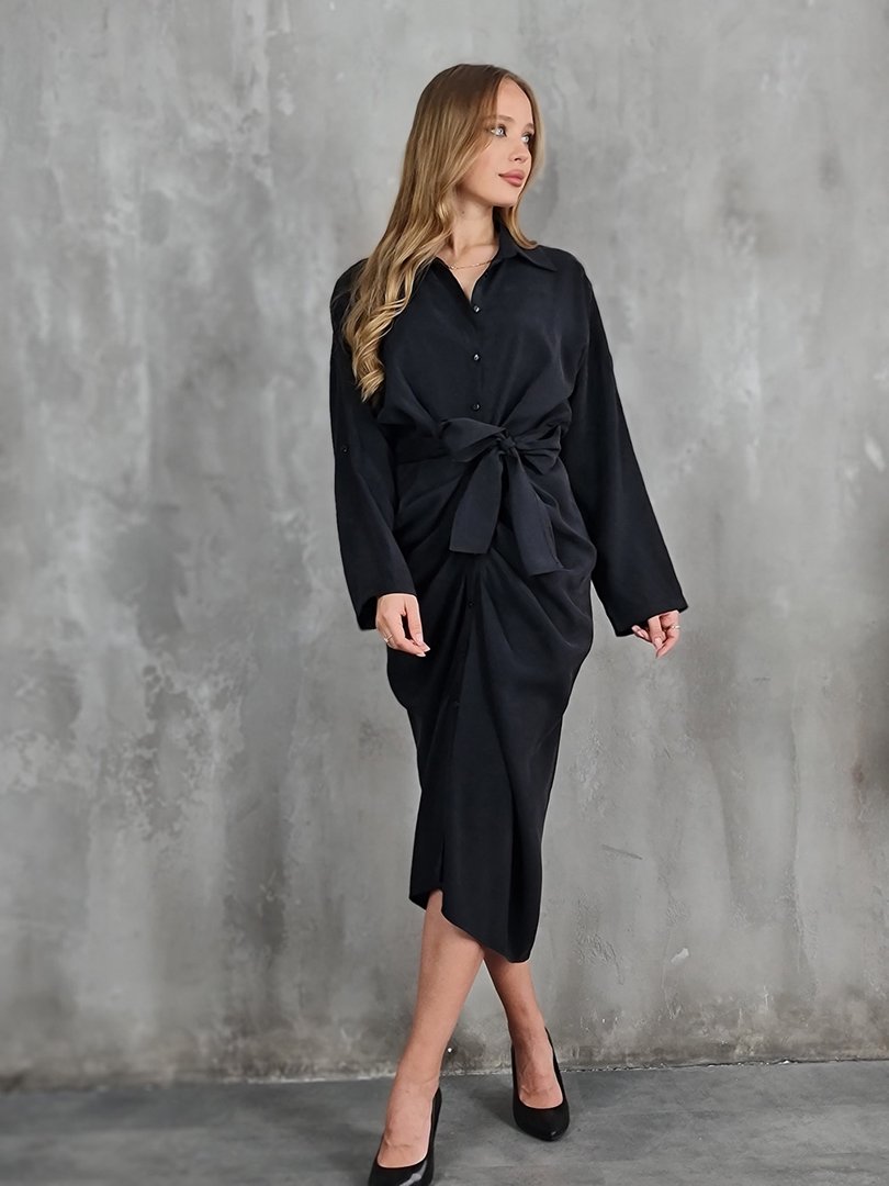 Платье CLOTHÉ с поясом черное, фотография №3