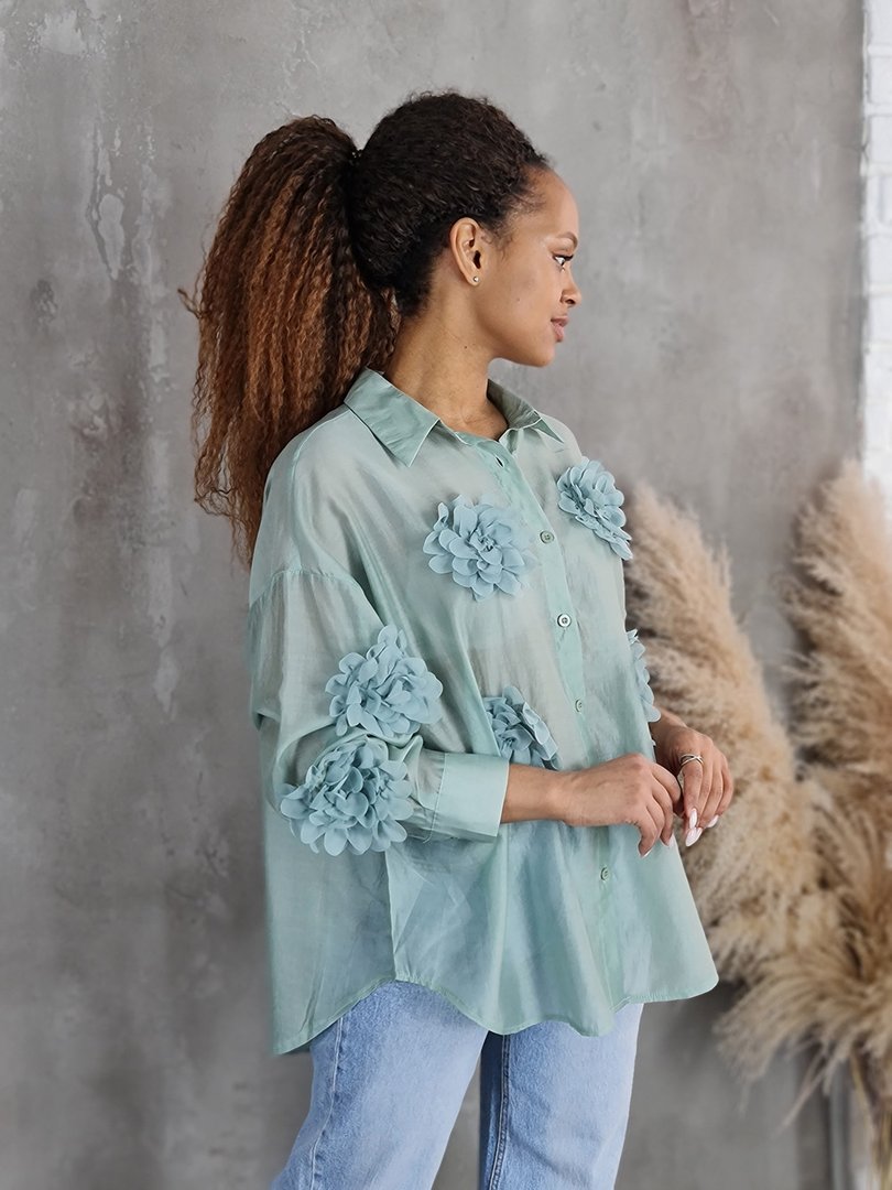 Рубашка J-Clair с пришитыми цветами мята, фотография №3