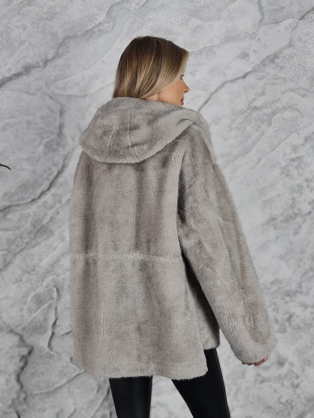 Шуба-дубленка Alex Max двухсторонняя на кулиске серая, фотография №3