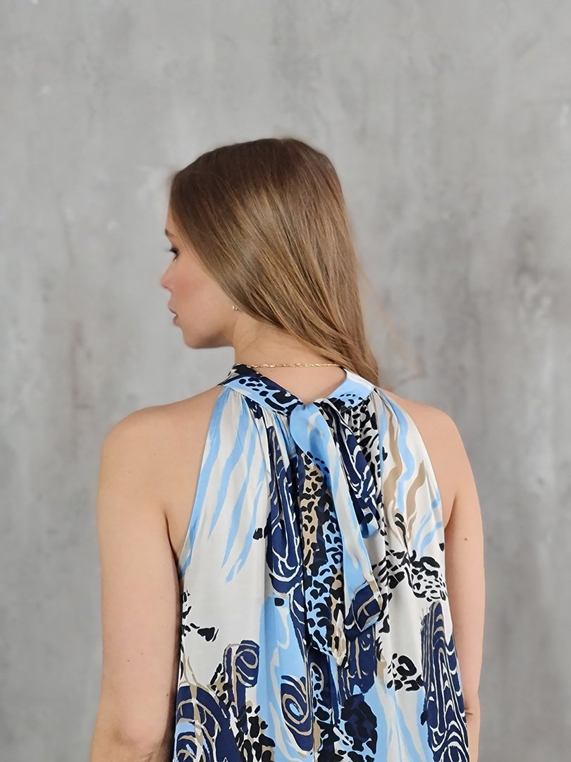 Платье li.fe style с сине-голубым принтом молочное, фотография №4