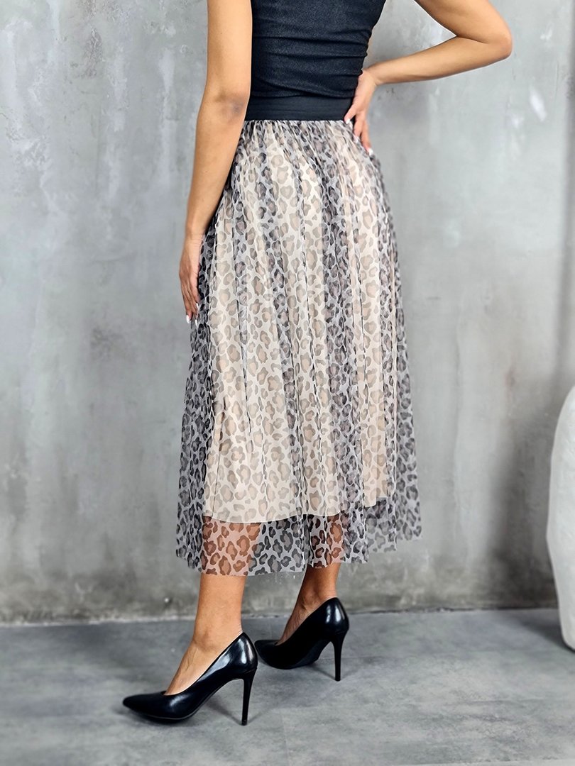 Юбка MIHO'S с сеточкой принт леопард бежевая, фотография №5