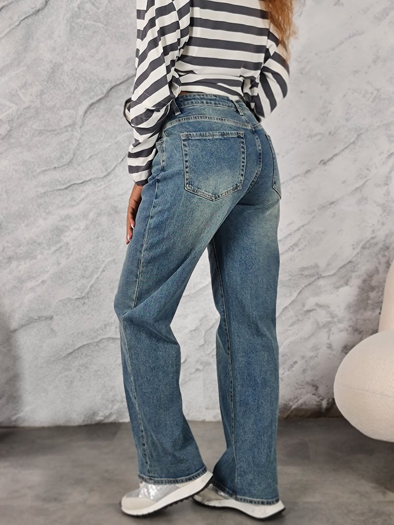 Джинсы 3D Denim прямые на завязках синие, фотография №3