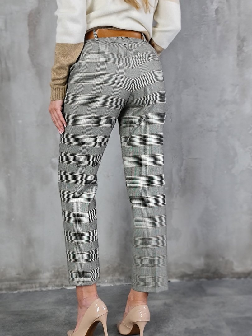 Брюки Imperial с коричневым ремнем в крупную клетку серые, фотография №3