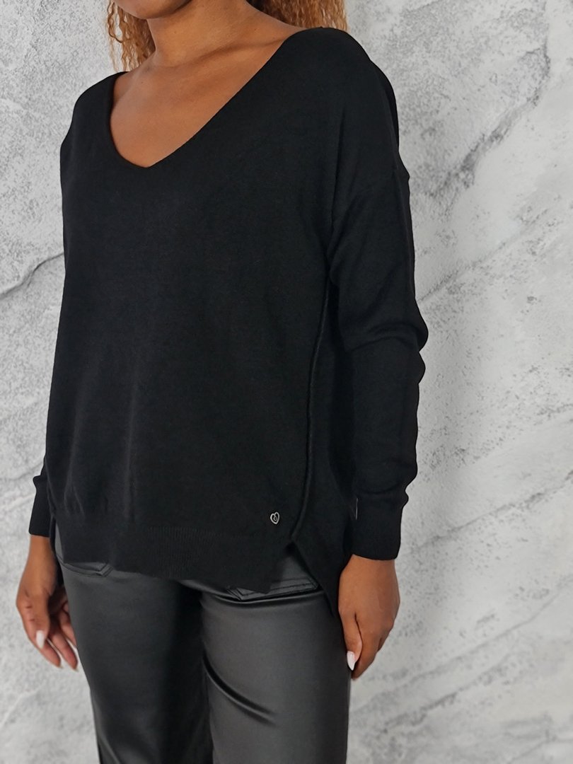 Джемпер Please свободный с V-образным вырезом черный , фотография №3