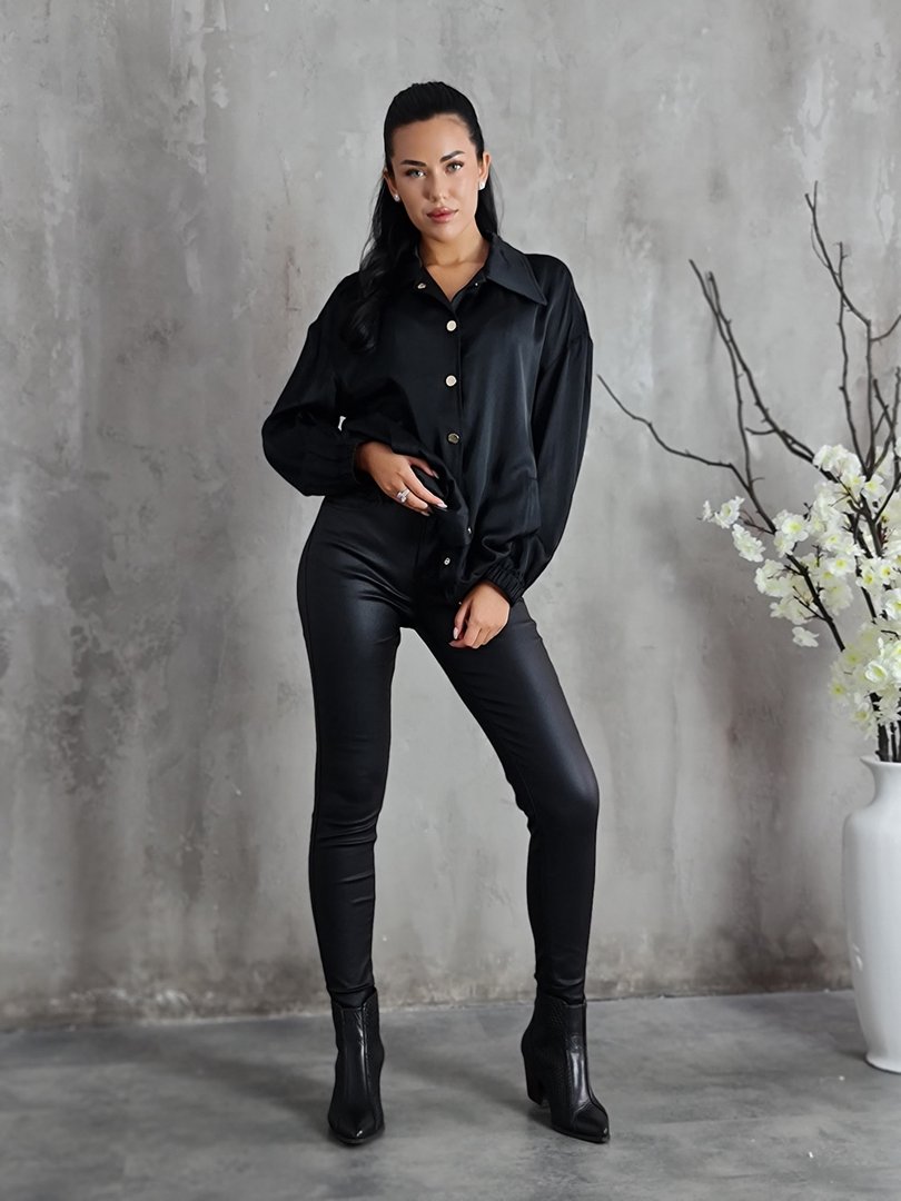 Брюки 3D Denim БЕЗ флиса экокожа skinny черные, фотография №2