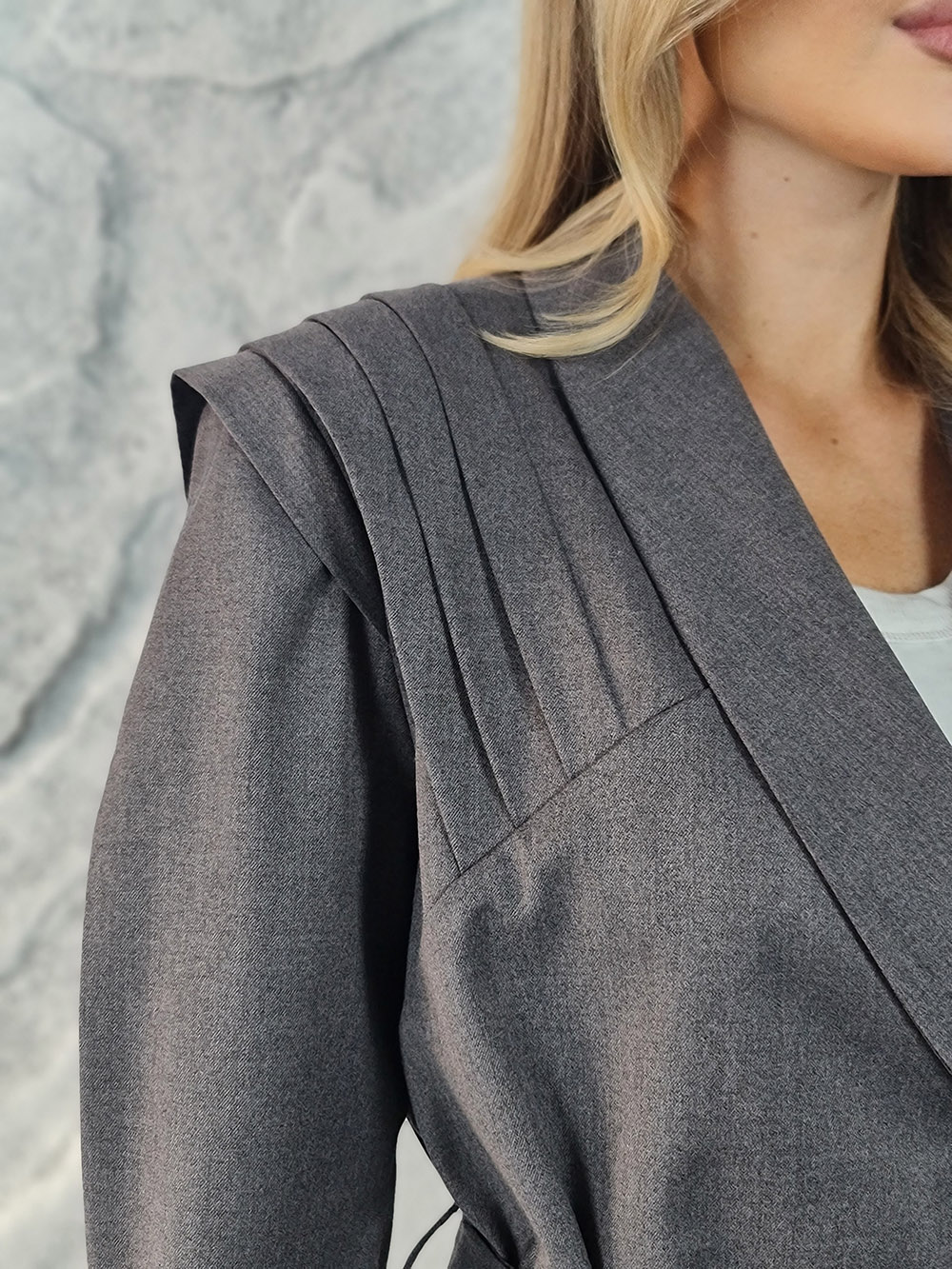 Пиджак Barbara Alvisi драпированные плечи пояс серый, фотография №3