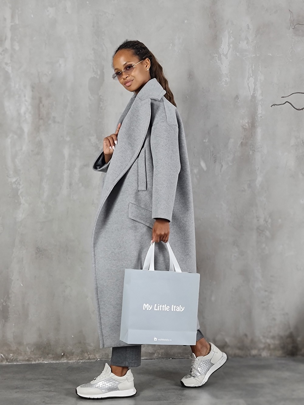 Пальто Imperial oversize с карманами серое, фотография №5