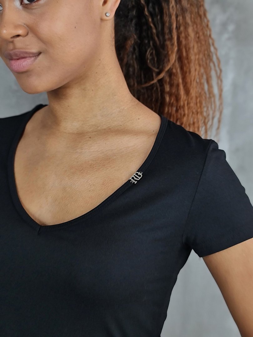 Футболка Roberta Biagi с V-образным вырезом черная, фотография №4