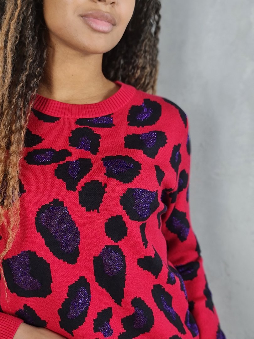 Джемпер De Royal с леопардовыми пятнами красный , фотография №3