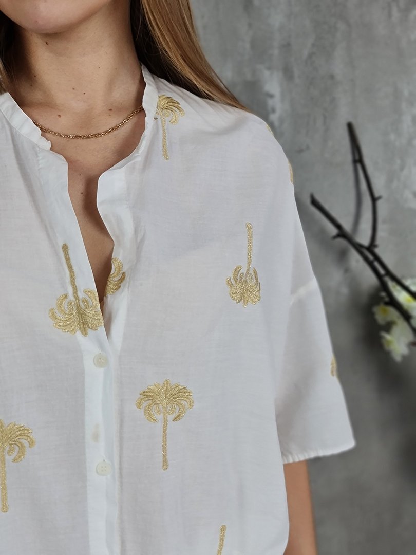 Рубашка Vicolo воздушная с заявязками с вышитыми пальмами белая, фотография №5