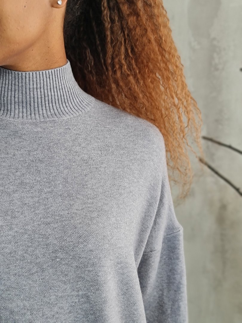 Джемпер Lara с высоким воротником в мелкий рубчик серый, фотография №4