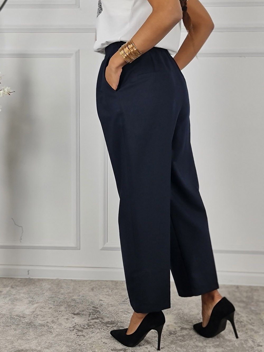 Брюки imperial с защипами на застежке резинка сзади темно-синие, фотография №2