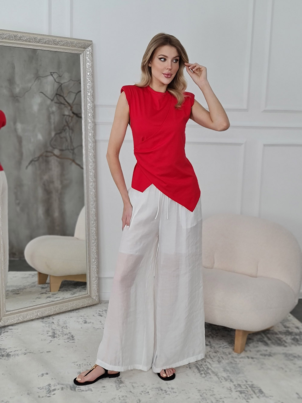 Брюки MIHOs прозрачные с шортиками внутри белые , фотография №2