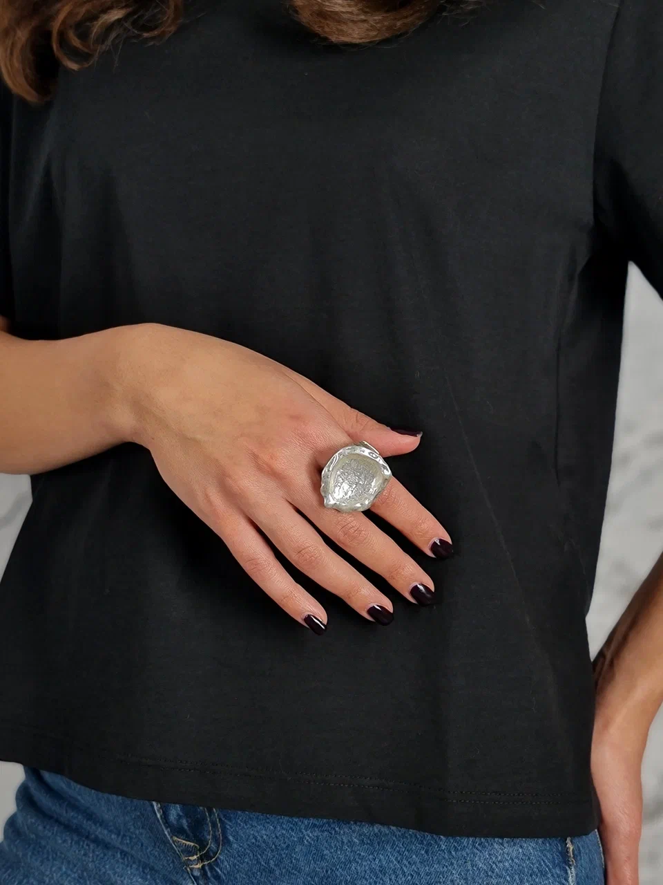 Кольцо YILI ACCESSORI круглое серебристое, фотография №2