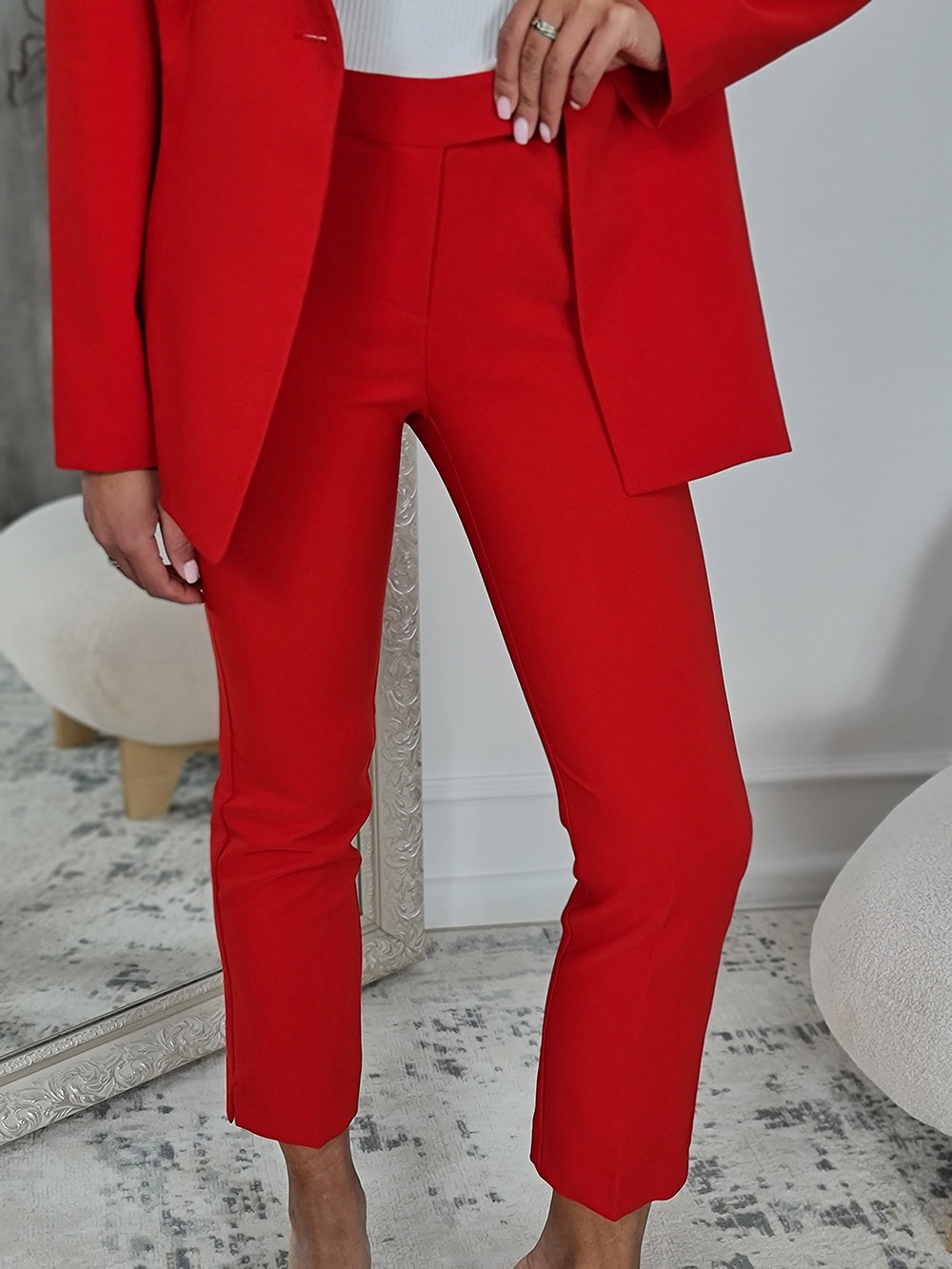Брюки Imperial классические зауженные к низу на застежке красные, фотография №2