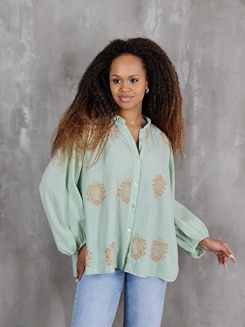 Рубашка J&J Couture с золотым принтом мята, фотография №2